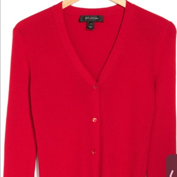 St. John red button down cardigan, medium - Picture 3 of 7